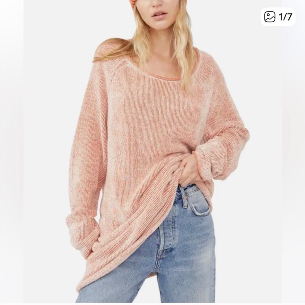 Free People Peach Crew Neck Chenille Sweater
